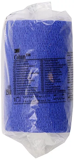 3M 1584 Coban Self-adherent Wrap - 4 inch x 5 yards, Blue, One roll