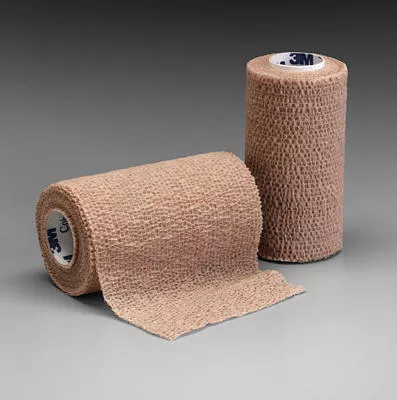 3M 1584 Coban Self-adherent Wrap - 4 inch x 5 yards, Tan, Case of 18 rolls