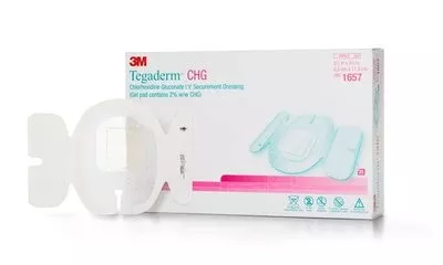 3M 1657 Tegaderm CHG Chlorhexidine Gluconate IV Securement Dressing - 3(1/2) inch x 4(1/2) inch, Box of 25 dressings
