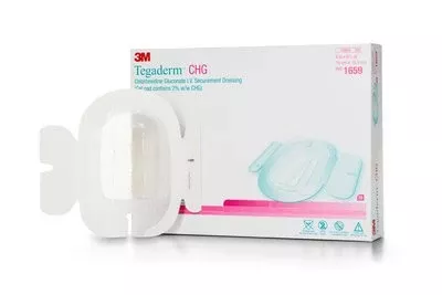 3M 1659 Tegaderm CHG Chlorhexidine Gluconate IV Securement Dressing - 4 inch x 6(1/8) inch, Box of 25 dressings