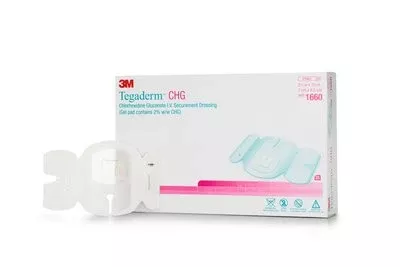 3M 1660 Tegaderm CHG Chlorhexidine Gluconate IV Securement Dressing - 2(3/4) inch x 3(3/8) inch, One dressing