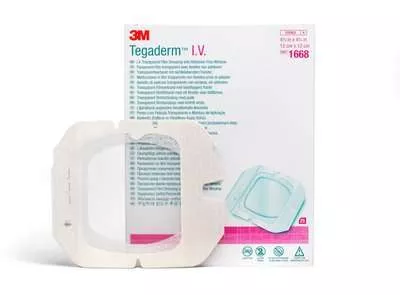3M 1668 Tegaderm I.V. Advanced Securement Dressing with Adhesive-Free Window - 4 inch x 4(3/4) inch, Box of 25 dressings