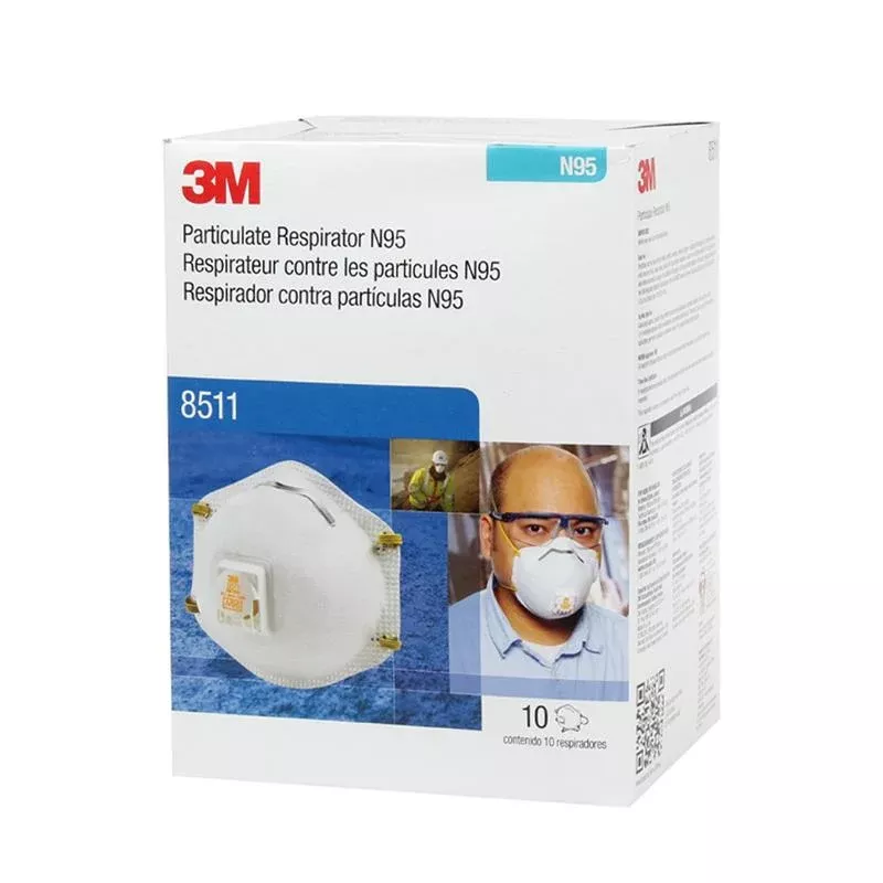 3M 8511 N95 Particulate Filter Respirator Face Mask with Cool Flow Exhalation Valve, Made in USA, Comfortable, Box of 10 masks, Case of 4 boxes