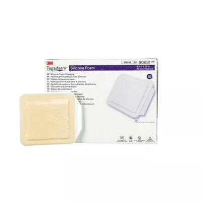 3M 90631 Tegaderm Silicone Foam Without Border Dressing - 3 inch x 3 inch, Box of 10 dressings