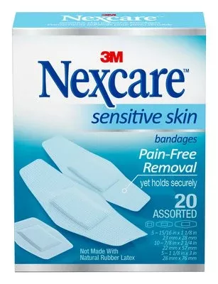 3M SSB20A Nexcare Sensitive Skin Bandages - Assorted Sized, Box of 20 bandages