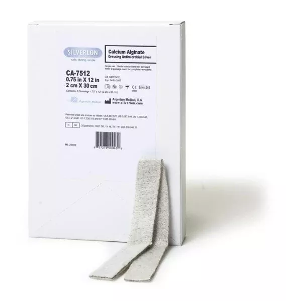 Argentum CA7512 Silverlon Antimicrobial Silver Calcium Alginate Dressing - 3/4 inch x 12 inch rope, Box of 10 ropes