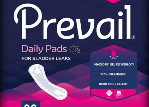 Bladder Control Pad Prevail 9-1/4 Inch Length Light Absorbency