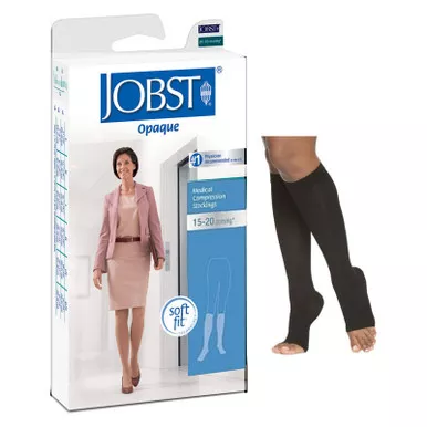 BSN 7769301 - Jobst Opaque SoftFit Knee-High, 15-20, Open Toe, Black, Medium