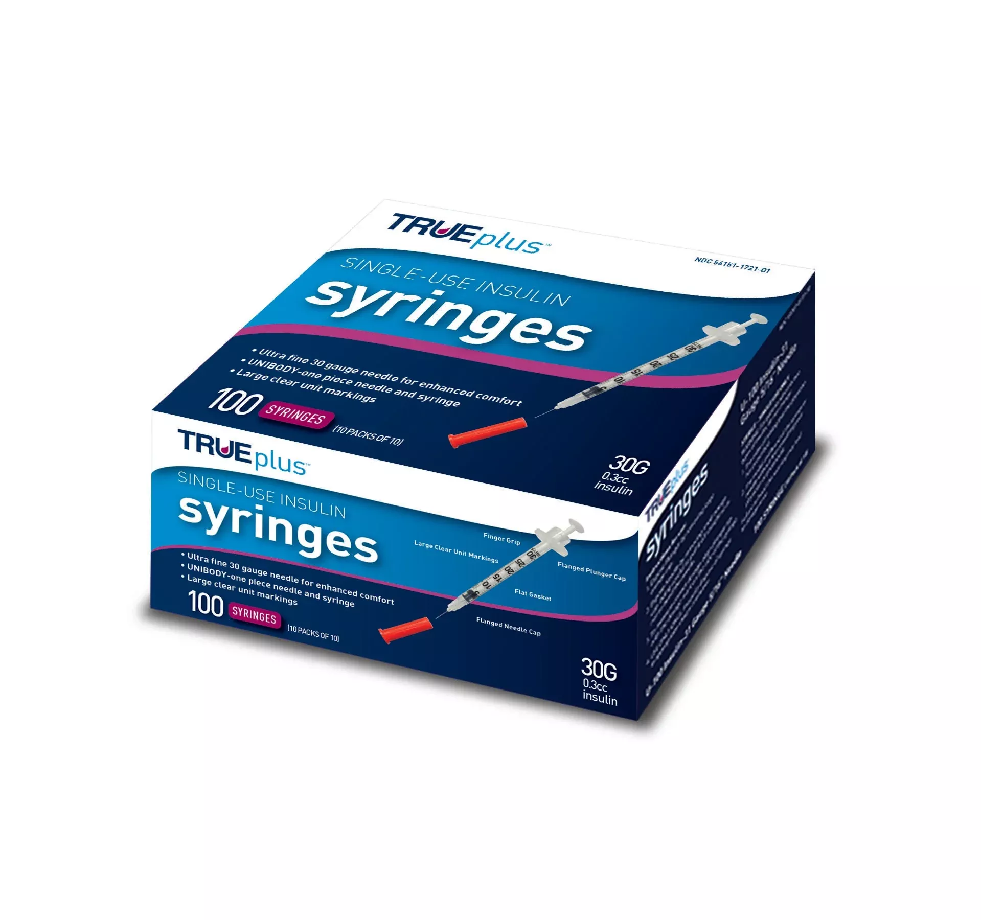 BX/100 - Trueplus Single-Use Insulin Syringe, 30G x 5/16", .3 mL (100 Count)Manufacturer #: S4H01A30100
