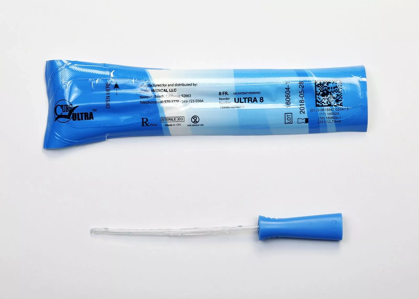 Bx/30 Cure Intermittent Female Cath,6" Pre-Lubricated Straight Tip8Fr