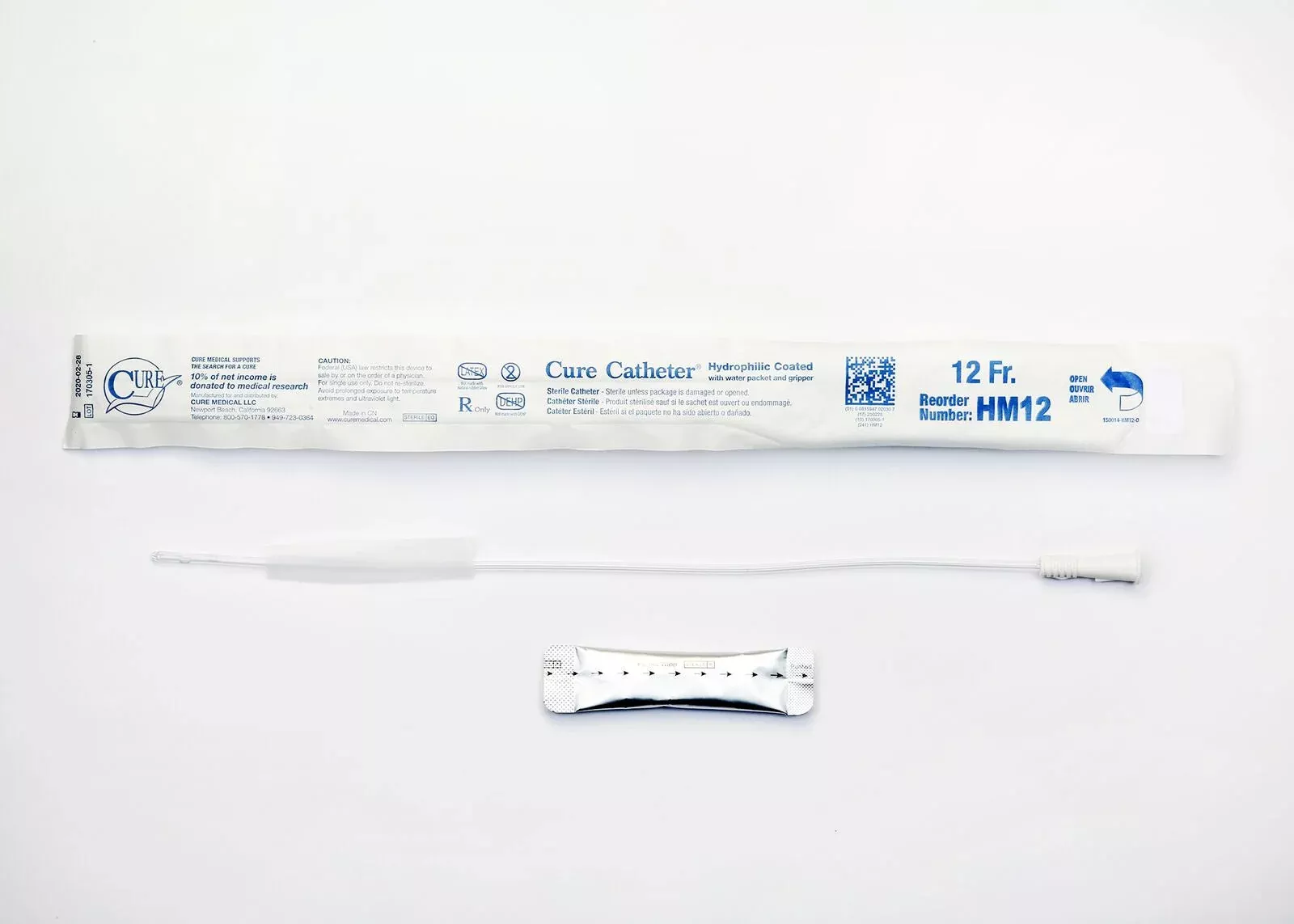 Bx/30 Cure Intermittent Male Cath ,16" ,Straight Tip,Hydrophilic 12Fr
