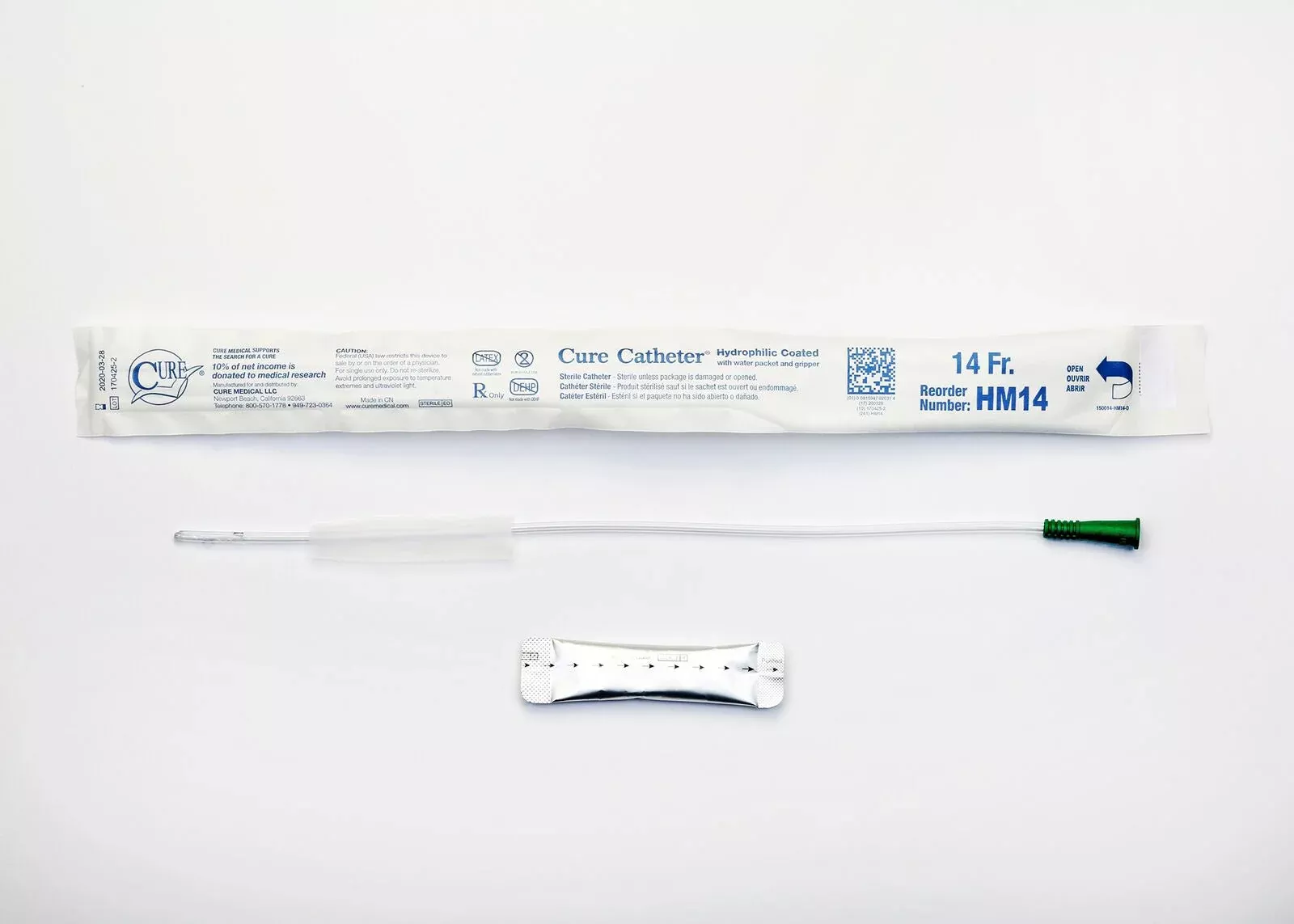 Bx/30 Cure Intermittent Male Cath 16",Straight Tip ,Hydrophilic 14Fr