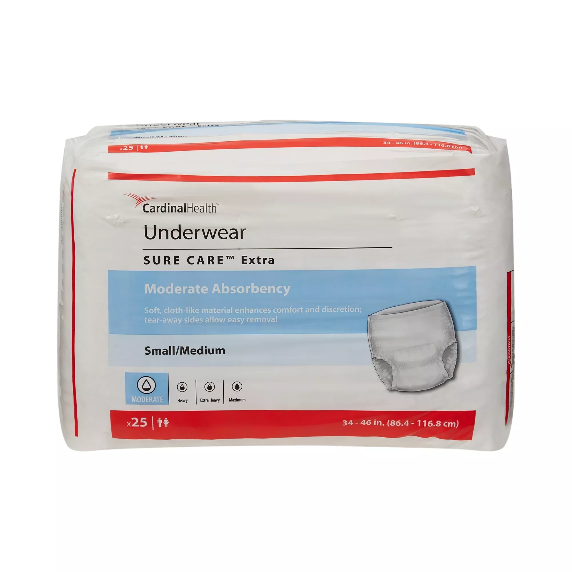 Cardinal Health, Underwear, Sure Care Extra, Small/medium, 34" - 46"- Package of 25