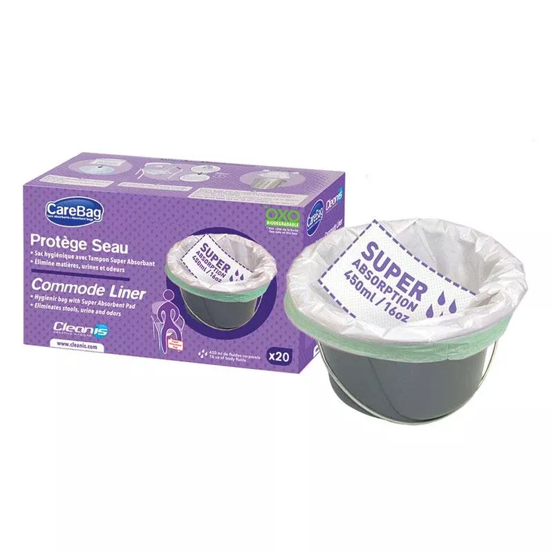 Carebag Oxo-biodegradable Commode Liner With Super Absorbent Pad- Box of 20