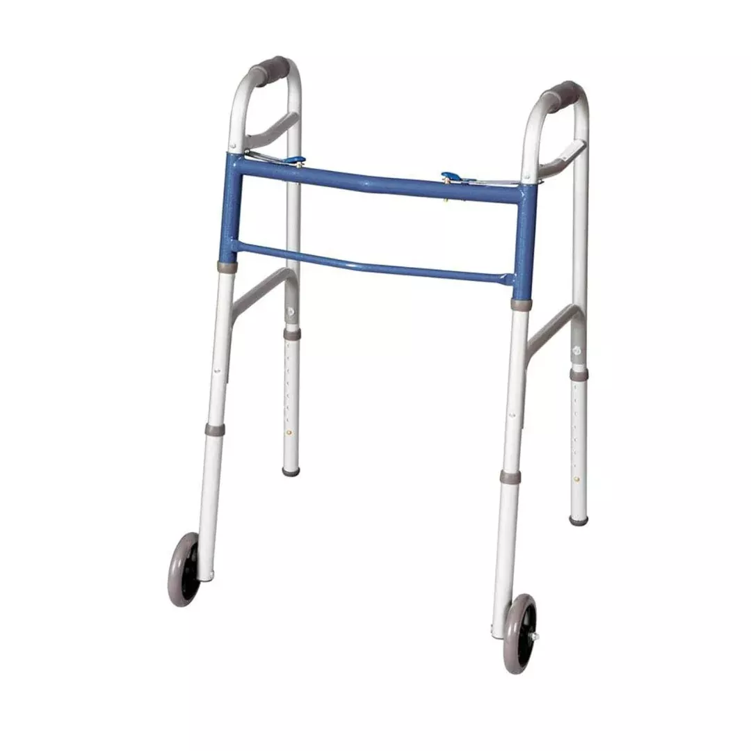 Carex Classics Dual Button Folding Walker with Wheels