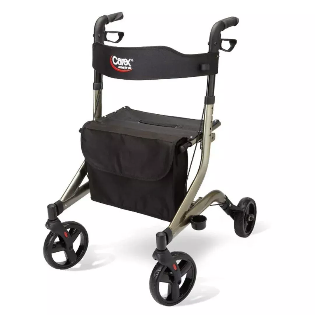 Carex Crosstour Euro Style Folding Rolling Walker Rollator with Seat and Storage