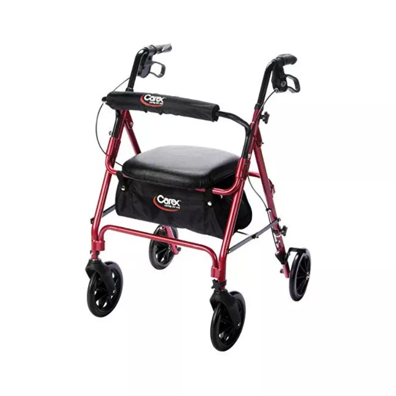 Carex Deluxe Folding Rolling Walker Rollator with Seat & Storage