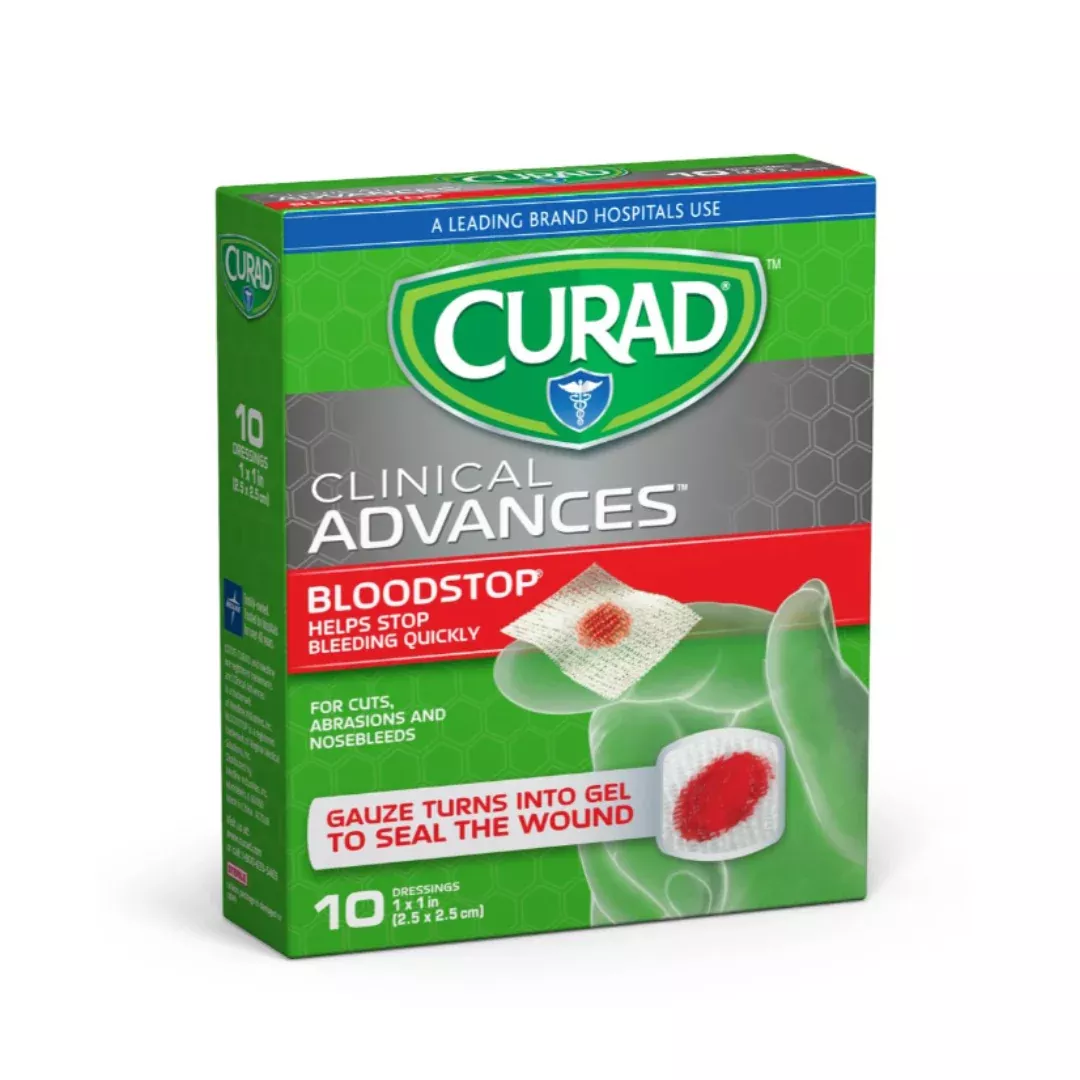 CURAD Bloodstop Hemostatic Gauze - Stops Bleeding - 1" x 1"
