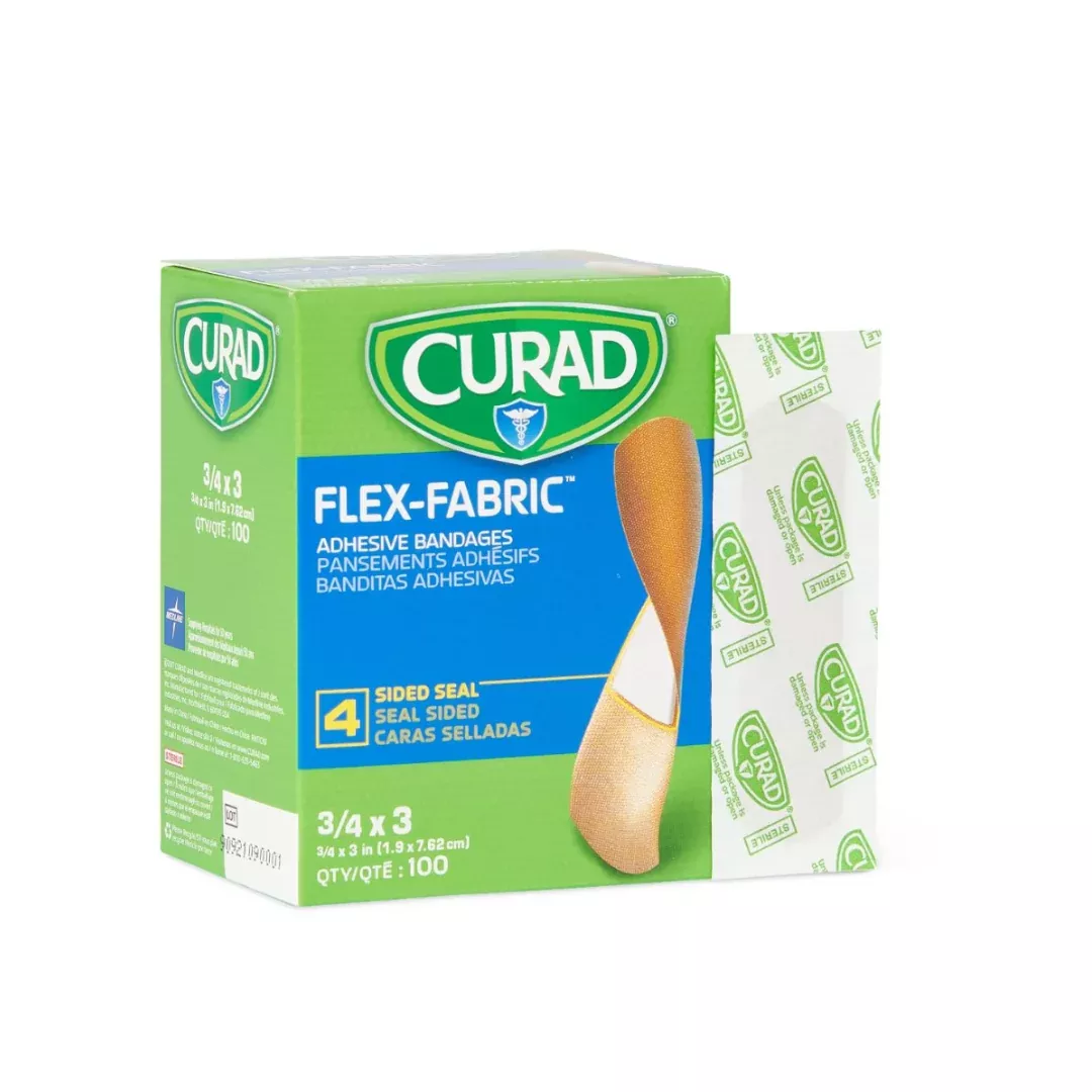 CURAD Flex-Fabric Adhesive Bandages, 3/4" x 3" Strips