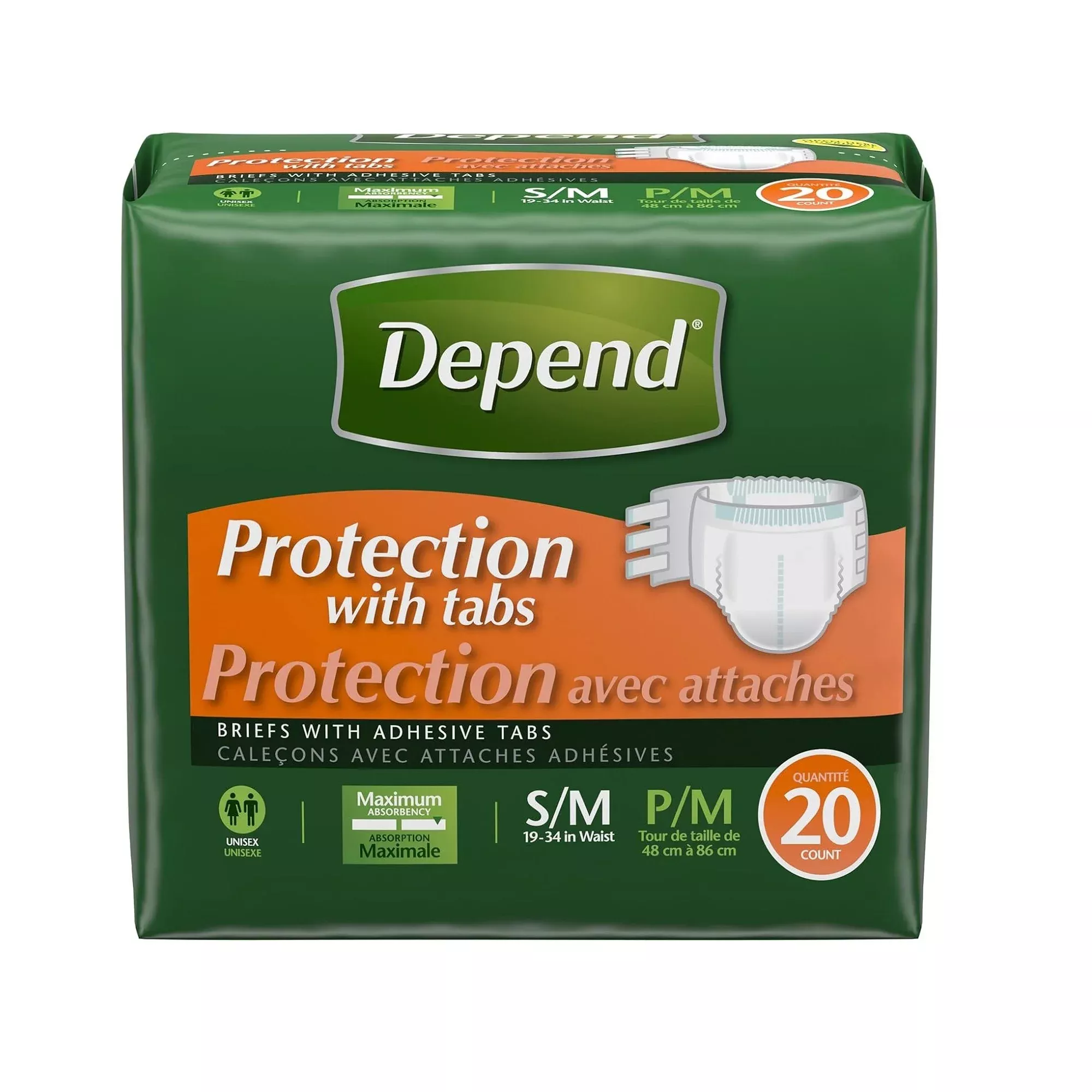 Depend Unisex Briefs with Adhesive Tabs