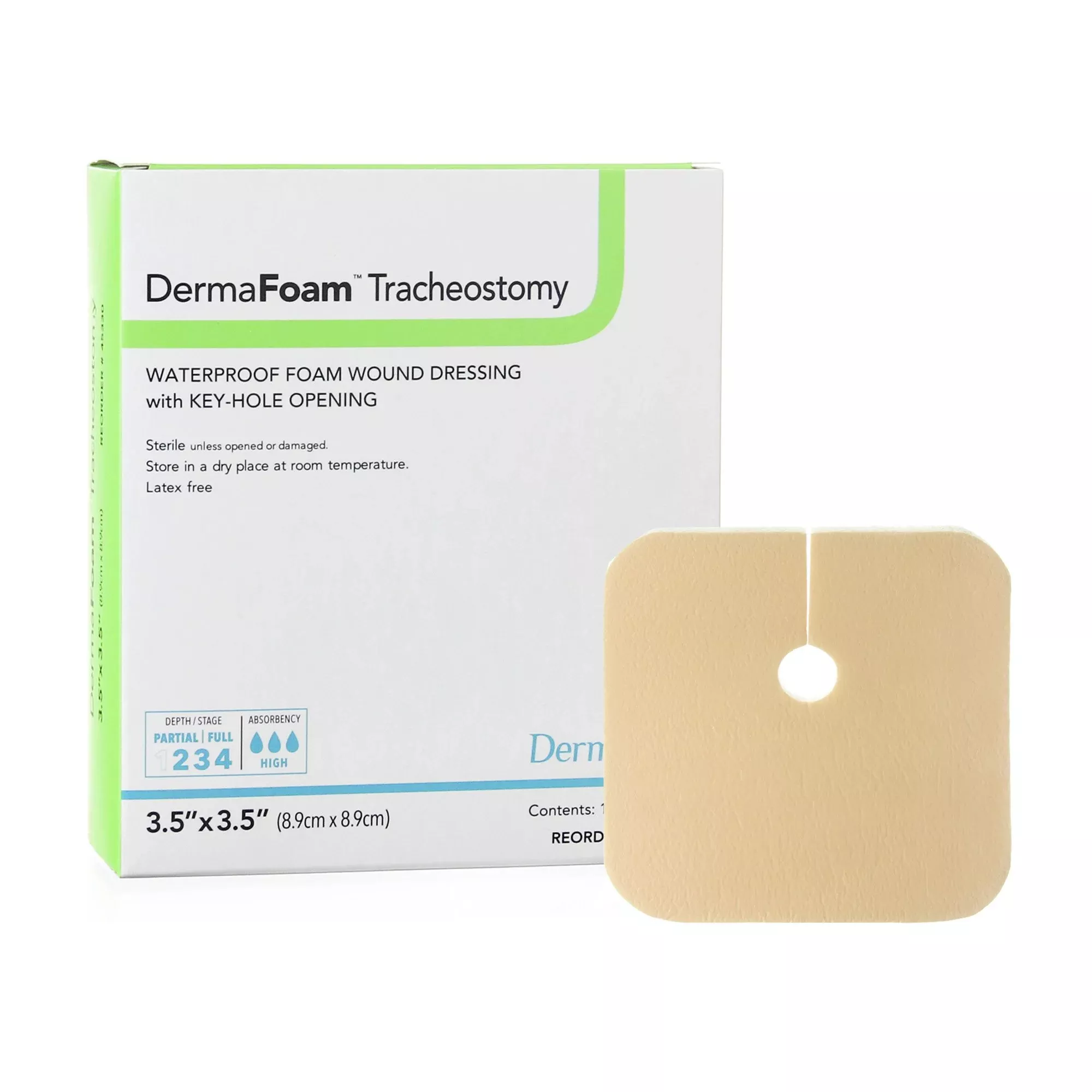 DermaFoam Tracheostomy Waterproof Foam Wound Dressing with Key-Hole Opening