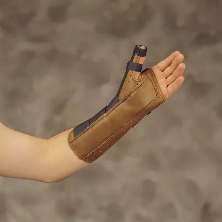DeRoyal Wrist / Forearm Splint DeRoyal With Abducted Thumb Leatherette Left Hand Brown Small
