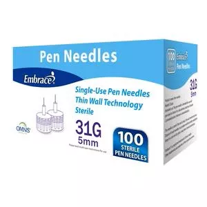 Embrace Pen Needles, 31g, 5mm, 100 Ct- Box of 100