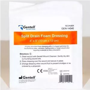 Gentell Non-bordered Split Drain Dressing, 4" X 5"- 1 Each