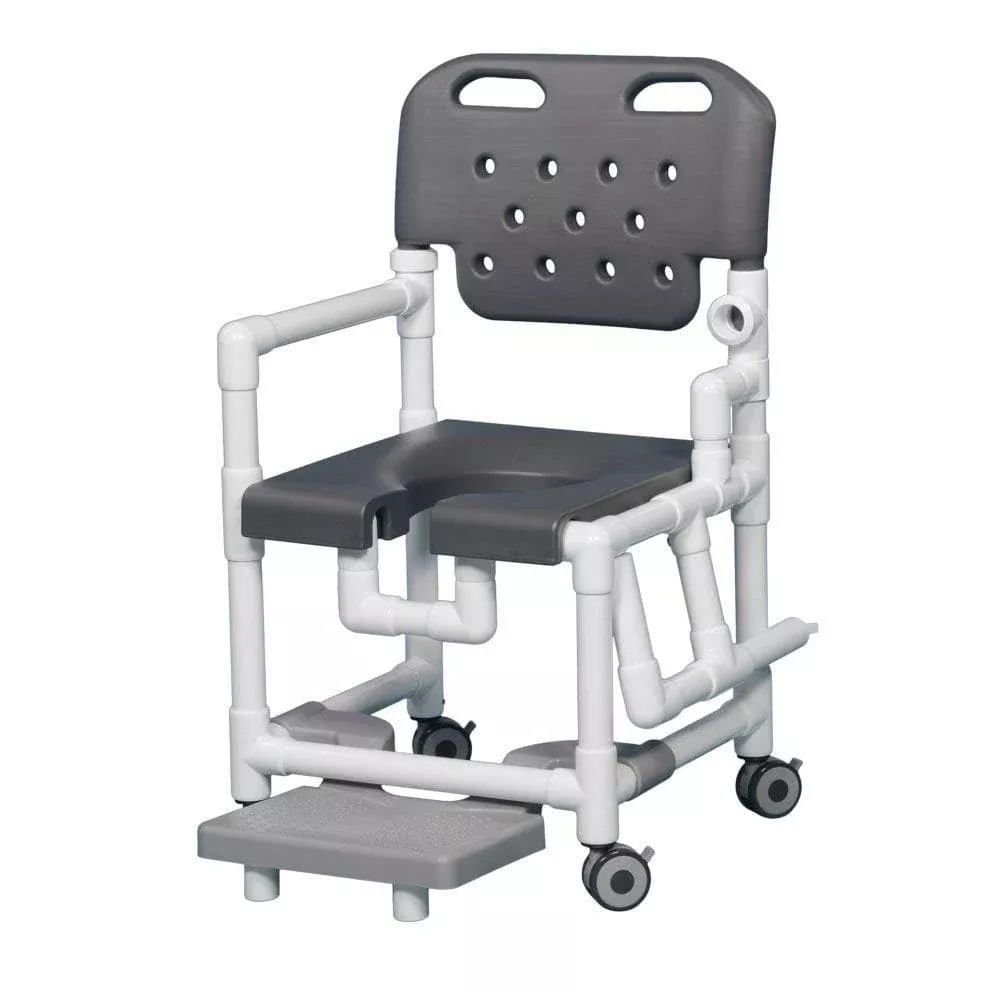 IPU Elite Rolling PVC Shower Chair Commode with Footrest and Left Drop Arm