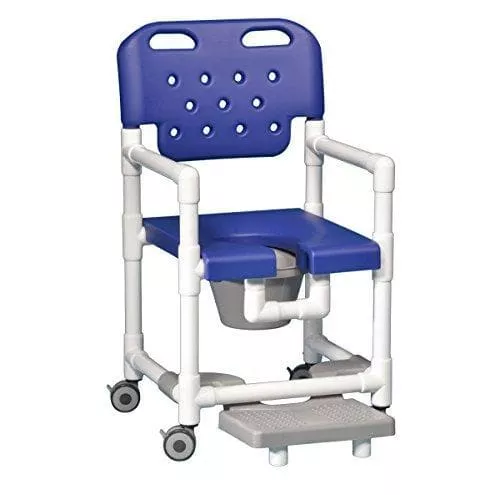 IPU Elite Rolling PVC Shower Chair Commode with Slide-Out Footrests