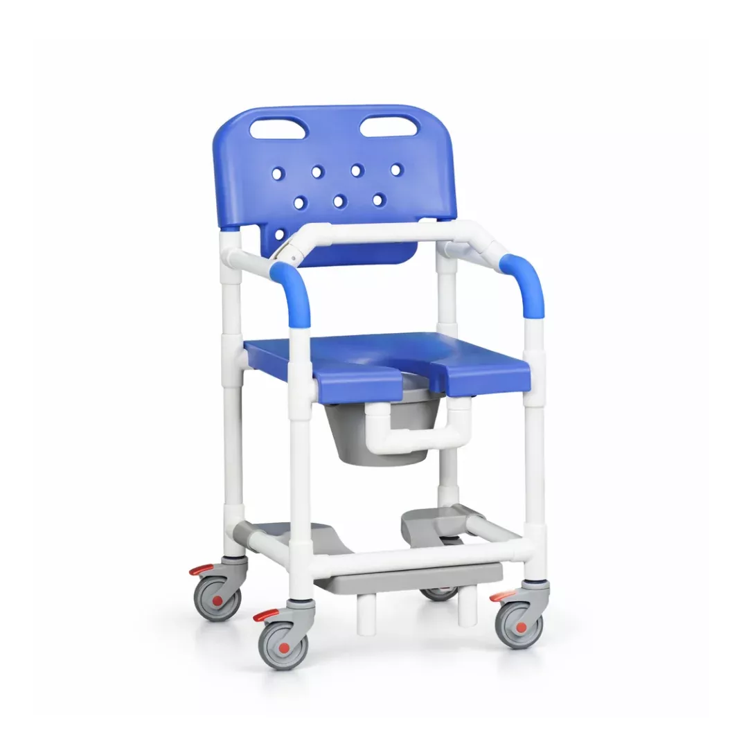 IPU Platinum Shower Chair Commode with Slideout Footrest & Lap Bar