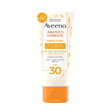 J&J 111946100 - Aveeno Protect + Hydrate Sunscreen Lotion, SPF 30, 3 oz