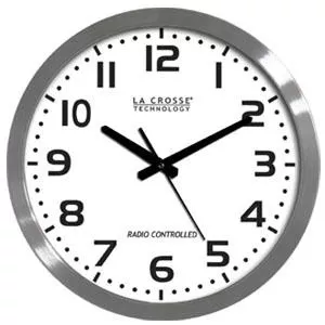 LS&S 16 Inch Brushed Metal Finish High Contrast Atomic Analog Clock