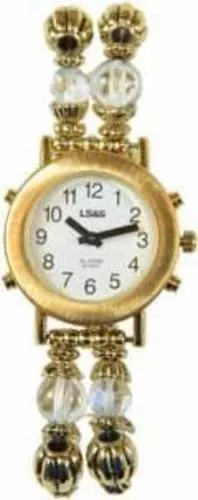 LS&S Ladies 1-Button Gold Talking Watch with Beaded Band