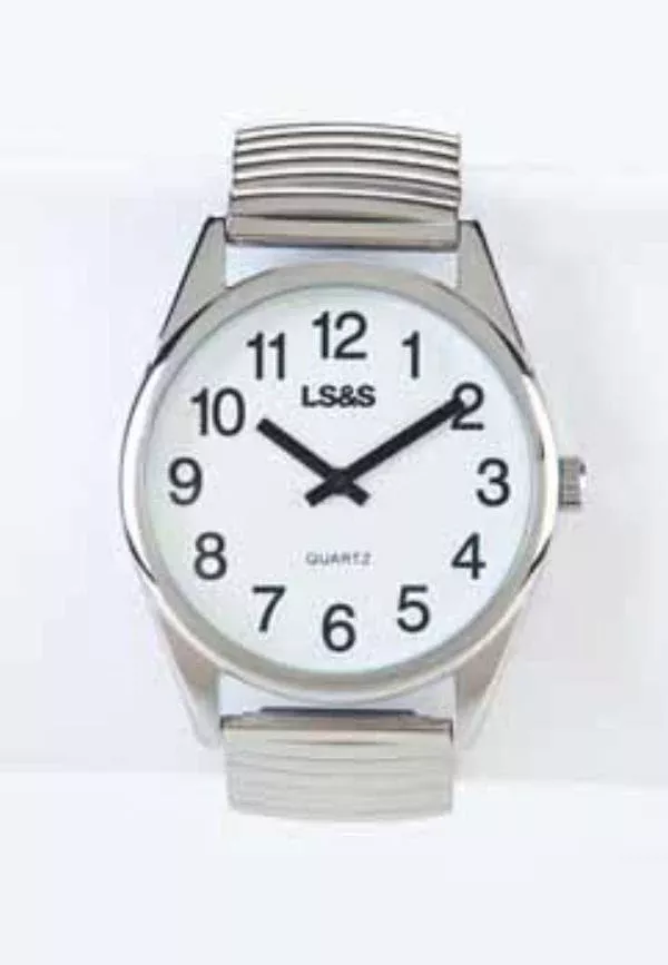 LS&S Low Vision Watch - White Face - Expansion Band - Large 1-3/8" face