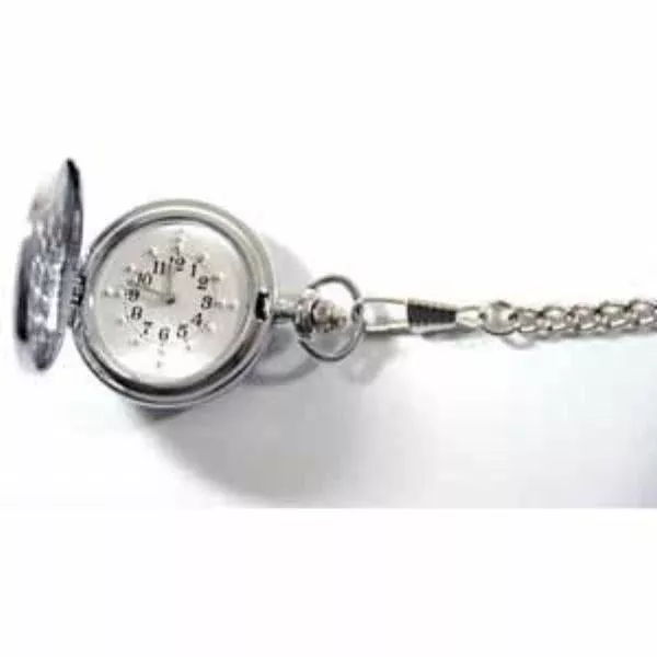 LS&S Silver Braille Pocket Watch with White Face and Chain