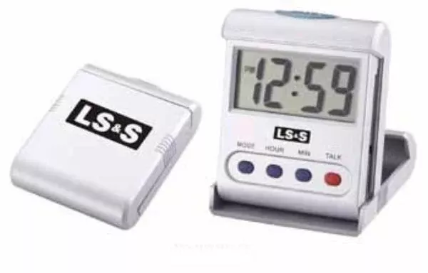 LS&S Talking Travel Clock, Alarm with Multiple Sounds - 3" x 2 1/2" x 7/8"