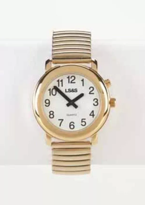 LS&S Talking Watch 1-Button White Face Gold Expansion Band
