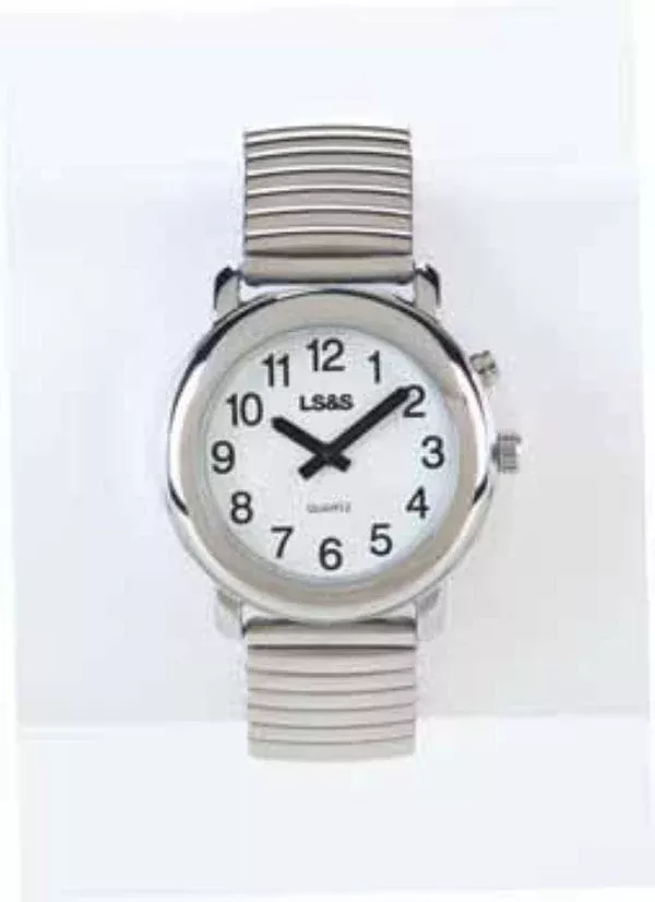 LS&S Talking Watch 1-Button White Face - Silver Expansion Band