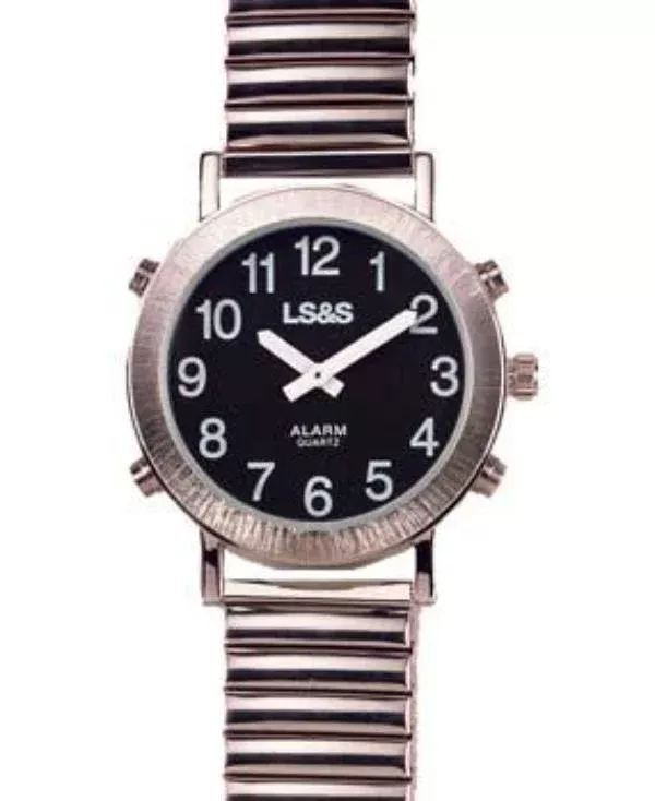 LS&S Talking Watch Black Face, Silver Tone, Expansion Band