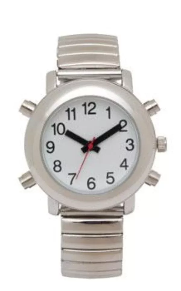 LS&S White Face Silver Flex 4-Button Male Voice Talking Watch- Mens
