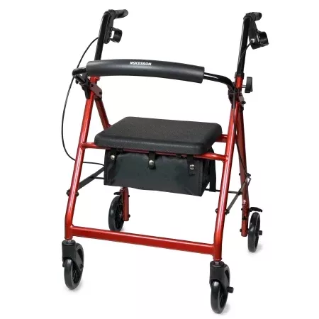 McKesson 4 Wheel Rollator McKesson Red Adjustable Height / Folding Aluminum Frame - Each - 146-R726RD-EA