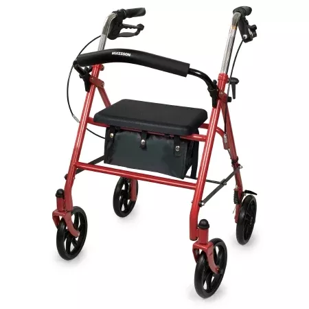 McKesson 4 Wheel Rollator McKesson Red Adjustable Height / Folding Steel Frame - Each - 146-10257RD-1-EA