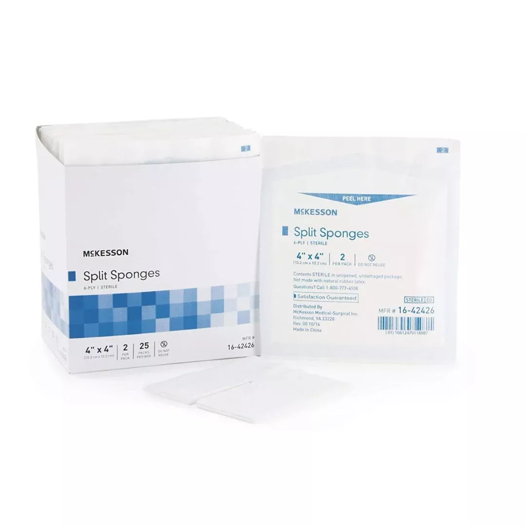 McKesson I.V. Drain Split Dressing Sponges - Sterile Poly / Rayon Blend