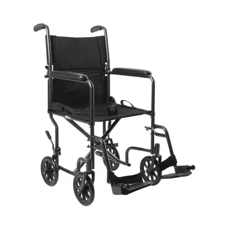 McKesson Lightweight Transport Chair McKesson Steel Frame with Silver Vein Finish 250 lbs. Weight Capacity Fixed Height / Padded Arm Black Upholstery - Each - 146-TR39E-SV-EA