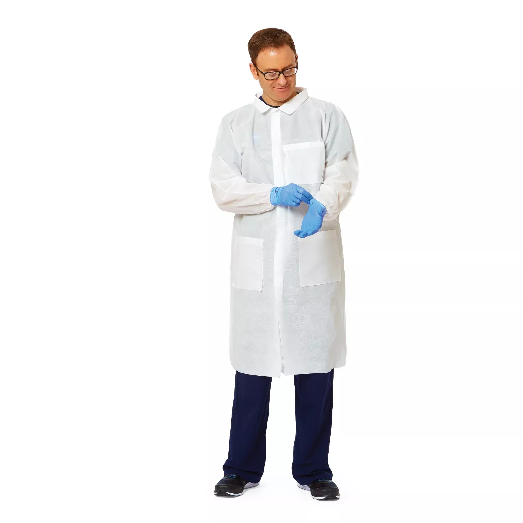 Medline Disposable Knit Cuff / Collar Multilayer SMS Lab Coats