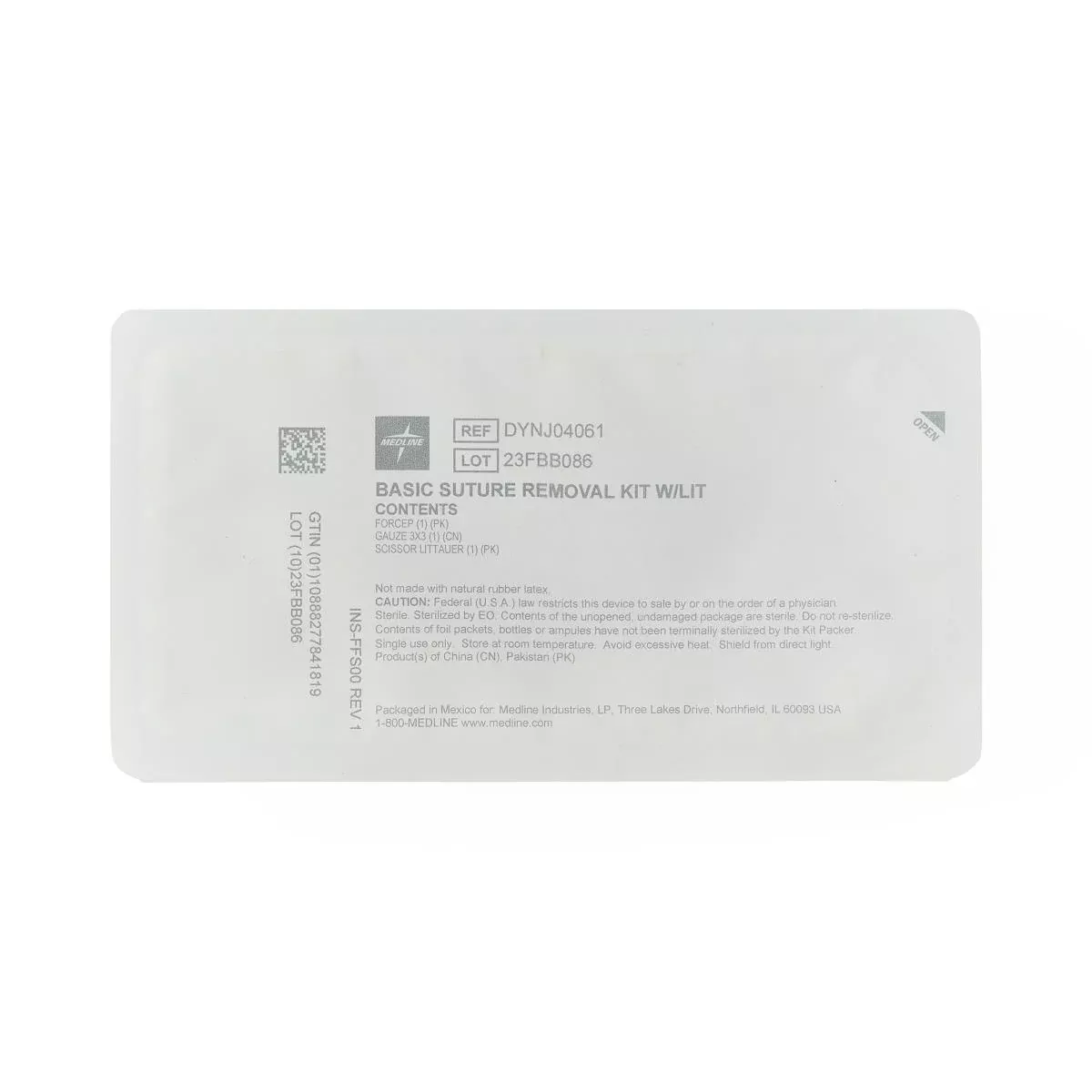 Medline Floor-Grade Suture Removal Tray, Basic Kit with Littauer Scissors