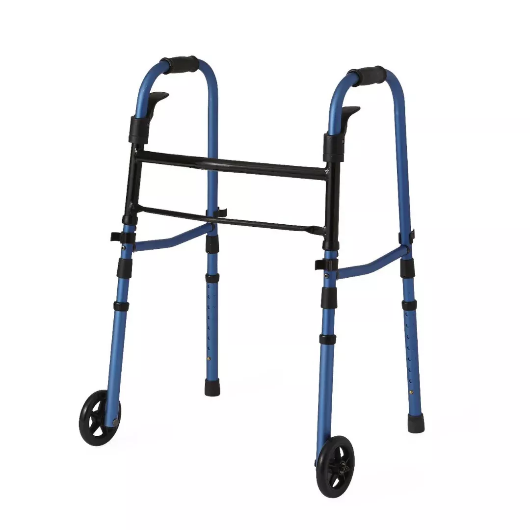 Medline Folding Paddle Walker with 5" Wheels - Blue