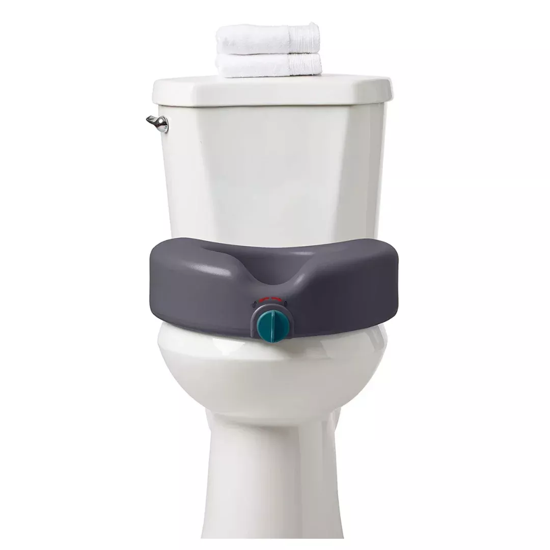 Medline Heavy Duty Locking Raised Gray Toilet Seat - Microban Antimicrobial Protection