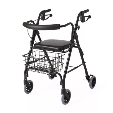 Medline MDS86810BLK - Deluxe Rollator with Curved Back, Black